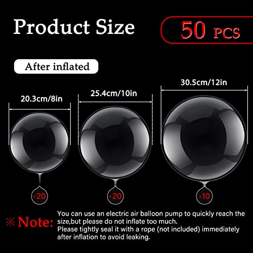 Image of 50 Pcs Clear Bubble Bobo Balloons Burbuja Transparent Clear Balloons for Christmas Wedding Birthday Indoor Outdoor Party Decoration(8 Inch, 10 Inch, 12 Inch)