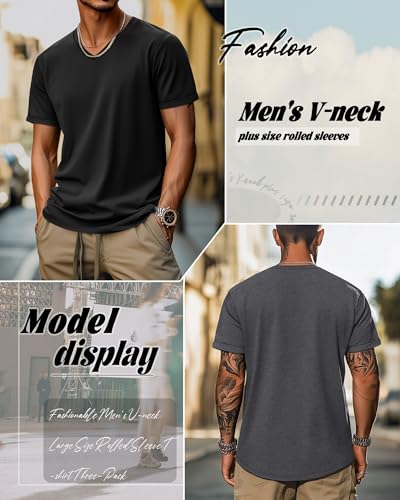 3 Pack Big and Tall Cotton T-Shirts for Men, Short Sleeve V Neck Oversized Tops Casual Summer Basic Plus Size Tees2