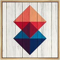 SIGNWIN Framed Canvas Wall Art Navy Blue, Orange, Red Triangles Color Block with Wood Panel Geometric Shapes Illustrations Modern Art Chic Colorful for Living Room, Bedroom, Office - 16x16 inches