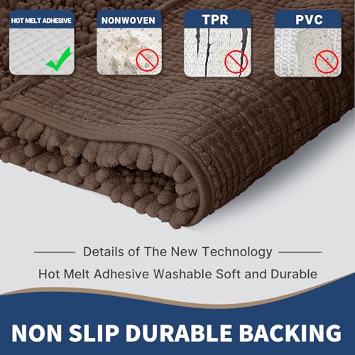 Yimobra Bathroom Rugs Sets 3 Piece, Fluffy Plush Chenille Baht Room Mats Sets with Toilet Rug U Shaped, Soft Shaggy Absorbent Non Slip Shower Rug for Sink, Laundry Room Mat, Machine Washable, Brown