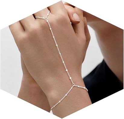 Tewiky Hand Chain Bracelet Ring, 14K Gold Plated/Silver Finger Ring Bracelet, Zircon Sequins Satellite Chain for Women, Trendy Non-Tarnish Jewelry