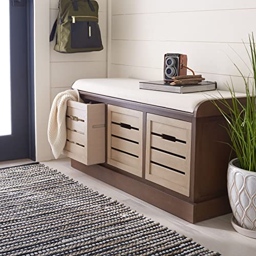 Safavieh Home Collection Briar Farmhouse Brown/Sand 3-Drawer Cushion Storage (Fully Assembled) Bench #TOP2