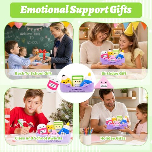 Image of Emotional Support Plush School Supplies Set,5 Pcs Classroom Plushies | Cute Pencil Book Plush Toys Classroom Decor Back to School Gifts for Girl Boy Students Teacher