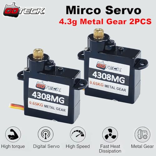 Image of GOTECK 2PCS 4.3g Mini Servo, Micro Full Metal Gear Digital Servo,for RC Car Model Boat Fixed-Wing Helicopter Airplane Robot Toy