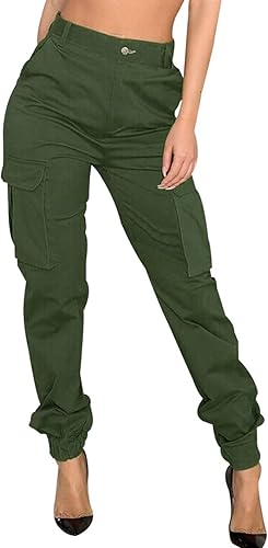 Pantalones cargo de camuflaje para mujer con bolsillos, cintura alta, ajustados, casuales, cónicos, de camuflaje, pantalones de senderismo