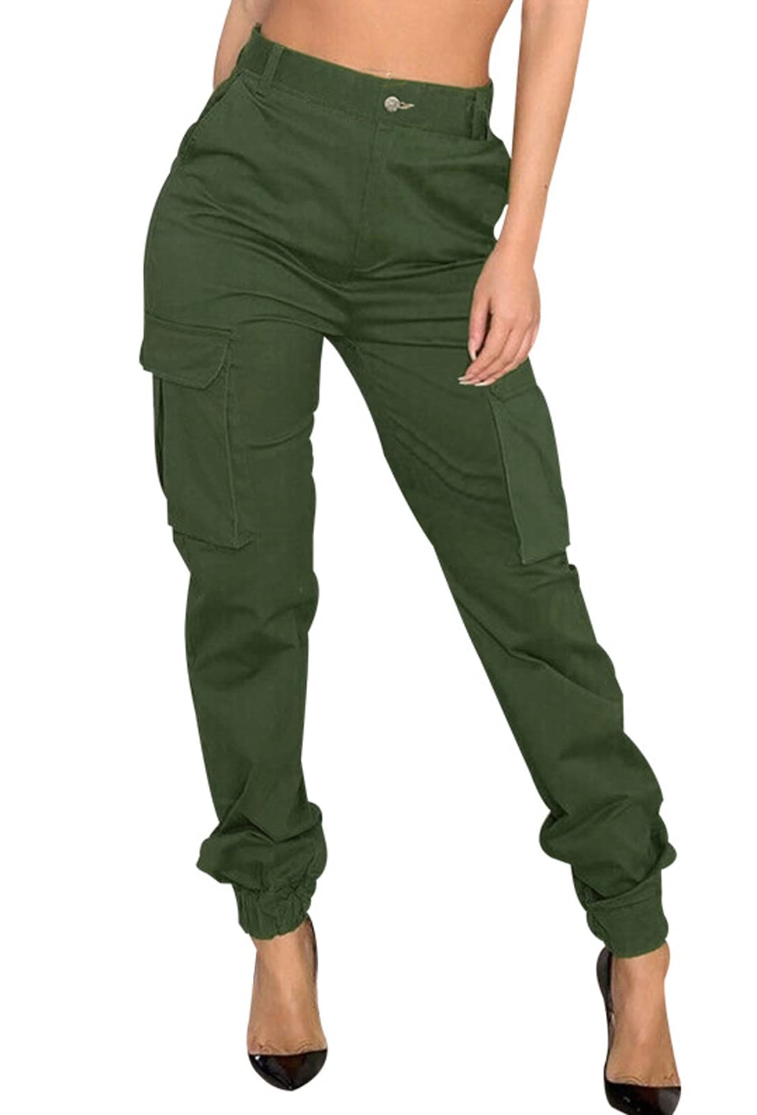 Womens Cargo Jogger Camo Pants With Pockets High Waist Slim