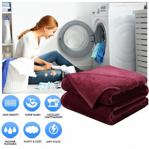 Image of Soft California King Blanket Warm Fuzzy Microplush Lightweight Thermal Fleece Blankets for Couch Bed Sofa,102X108Inch,Wine Red