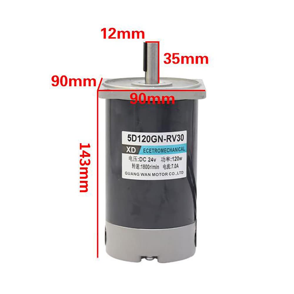 Motor Reductor de Engranaje Helicoidal RV30 120W 12V 24V CC, Motorreductor de CC Autoengranaje Rotación Del Eje de Bloqueo único CW CCW Velocidad Ajustable (24V 105RPM)