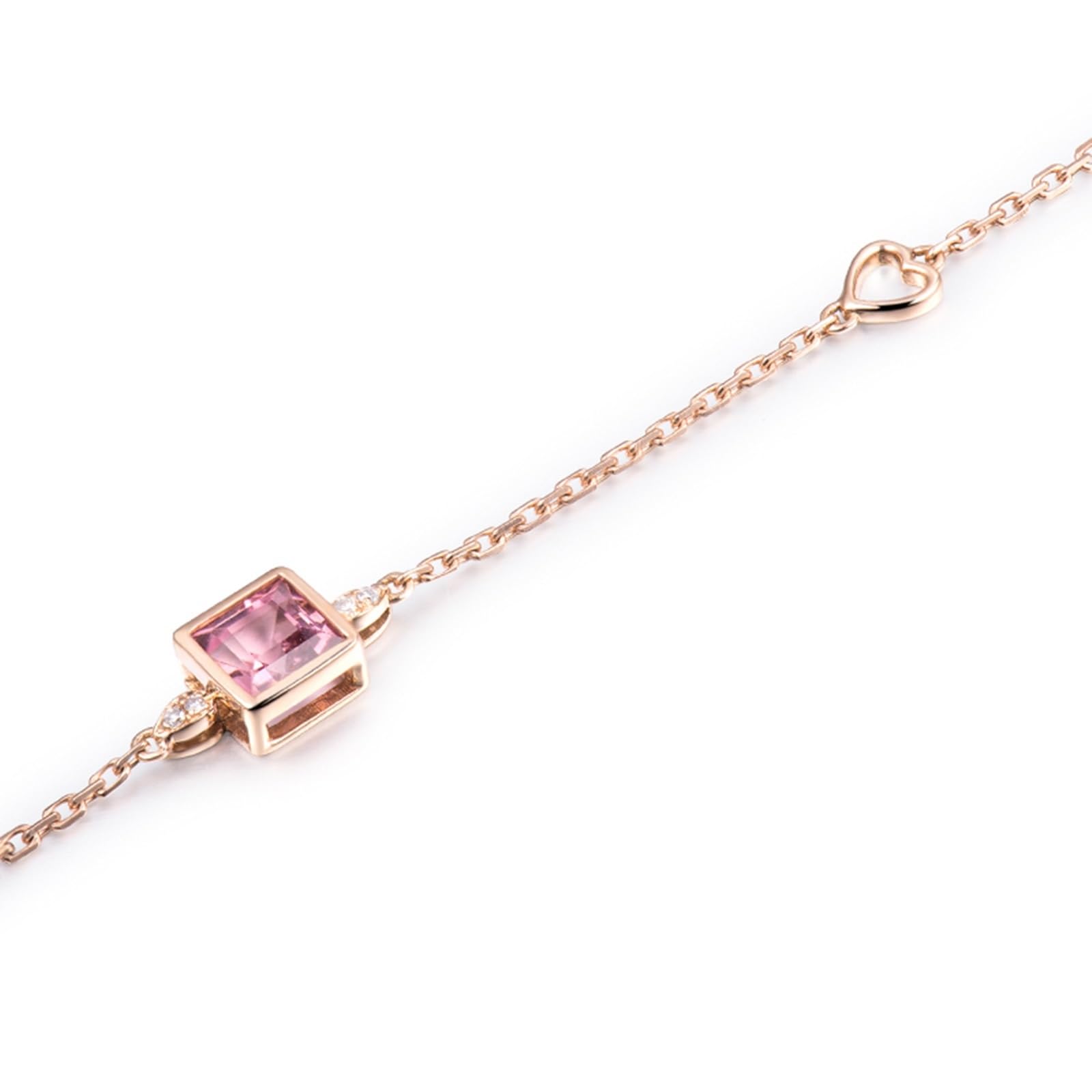 Bransoletki dla kobiet różowe złoto 18k/14k/9k, czerwony turmalin bransoletki 0,77 ct regulowane 6,3 do 18 cm + 3,8 cm długość z diamentem, damska część biżuteria delikatna