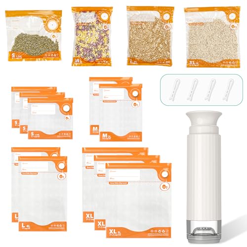 15pcs Vacuum Sealer Kit, Reusable Sous Vide Bags(1pc Manual Pump + 10 Bags + 6 Clips), Airtight Food Storage for Freshness, PA+PE Material, Ideal for Cooking, Meal Prep & Long-Term Freshness