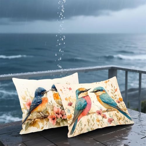 Funda cojin 60x80 juego de 2 lino impermeable flor rectangular para cama y silla 3