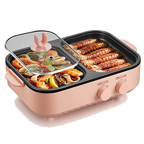 Elektro-Backen-Wannen, 2 in 1 großen Kapazitäts-Elektro Hot Pot Grill Elektrogrill Grill Innen Dual-Temperaturregelung Doppel-Split Entwurf