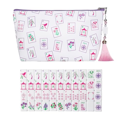 GUSTARIA Mini Mahjong Tiles Set, American Mahjong Game Set with 160 0.94in Acrylic Tiles, 4 Racks and a Carrying Bag, Mahjong Accessories