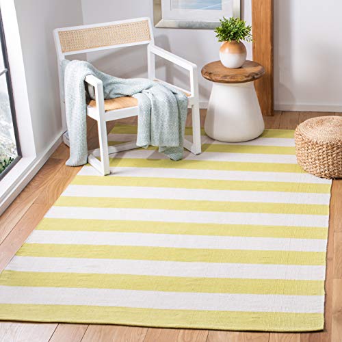 SAFAVIEH Montauk Collection Area Rug - 8' x 10', Green & Ivory, Handmade Flat Weave Boho Farmhouse Cotton Stripe, Ideal for High Traffic Areas in Living Room, Bedroom (MTK712E) -  MTK712E-8