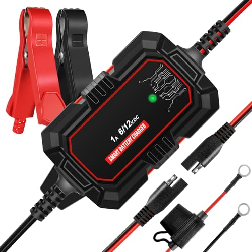 Sailvono 1A Battery Charger, 6V and 12V Smart Trickle Charger, 10-Stages 14.6 Volt LiFePO4 Automatic Battery Maintainer with Supply Mode for Motorcycle Car Lawn Mower Boat Marine Lead Acid Batteries