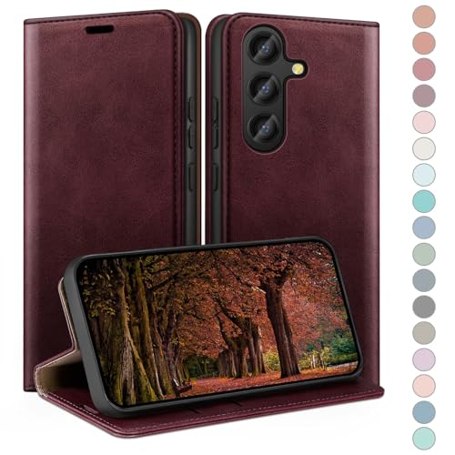 Coque Samsung S23 FE 5G étui à rabat cuir vin rouge HUOUH
