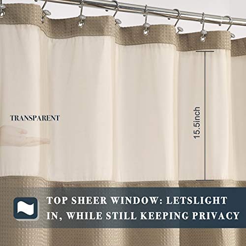 N&Y Home Waffle Weave Shower Curtain With Snap-In Fabric Liner Set, 12 Hooks Included - Hotel Style, Water-Repellent & Washable, Mesh Top Window - 71X72, Linen #TOP5