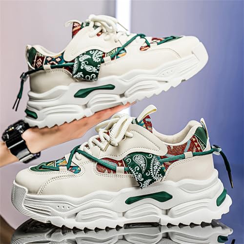 Fashion Leather Lace-Up Chunky Sneakers for Men Casual Round Toe Platform Walking Running Driving Sport Shoes2