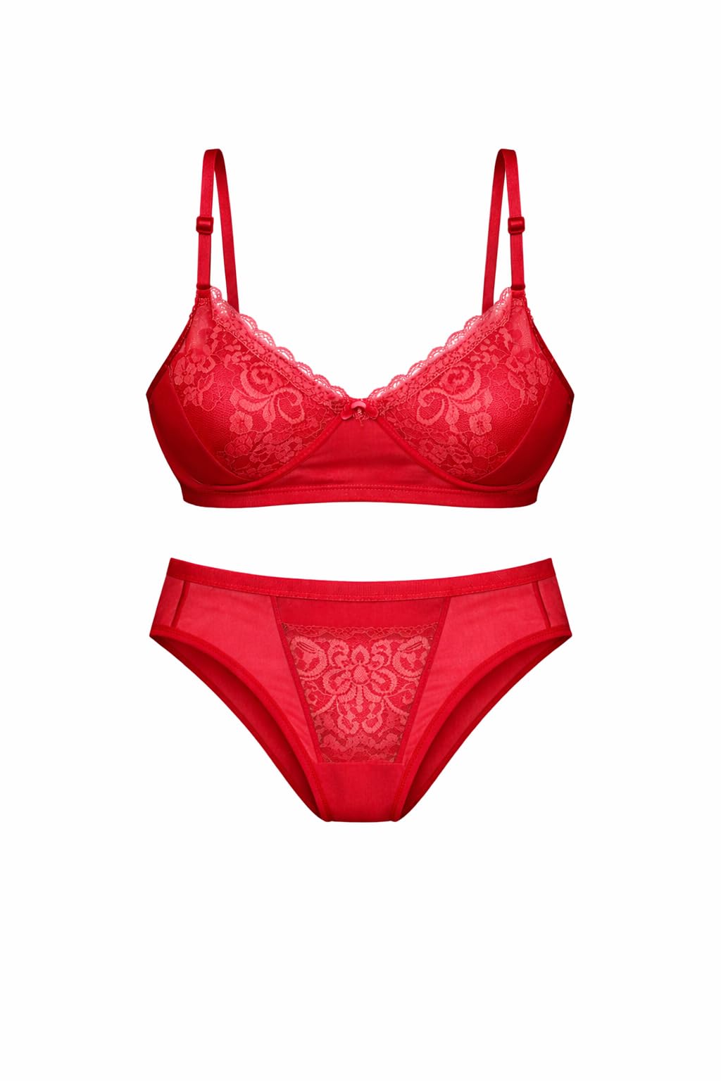 Women’s Lace Bra & Panty | Soft Comfortable Fabric | Stylish Lingerie Combo for Daily Innerwear red Colour-image-15