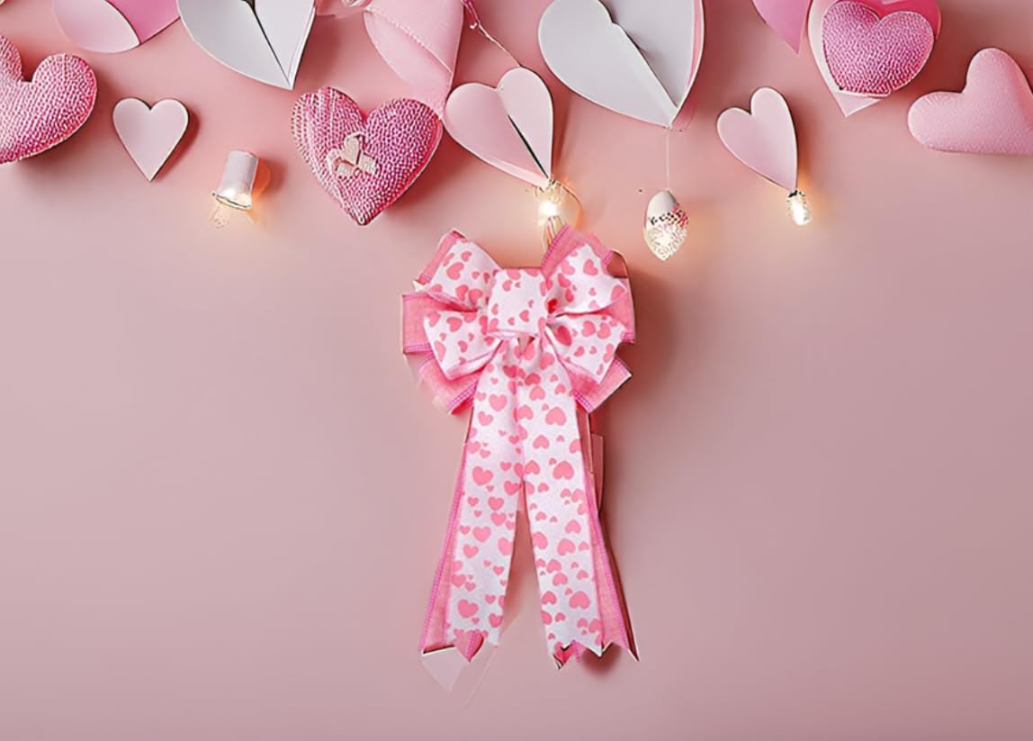 Ghirlanda fiocco per San Valentino rosa cuore fiocchi per confezioni regalo, decorazione per matrimoni, fai da te, idea regalo, fiocco, 28 x 50 cm