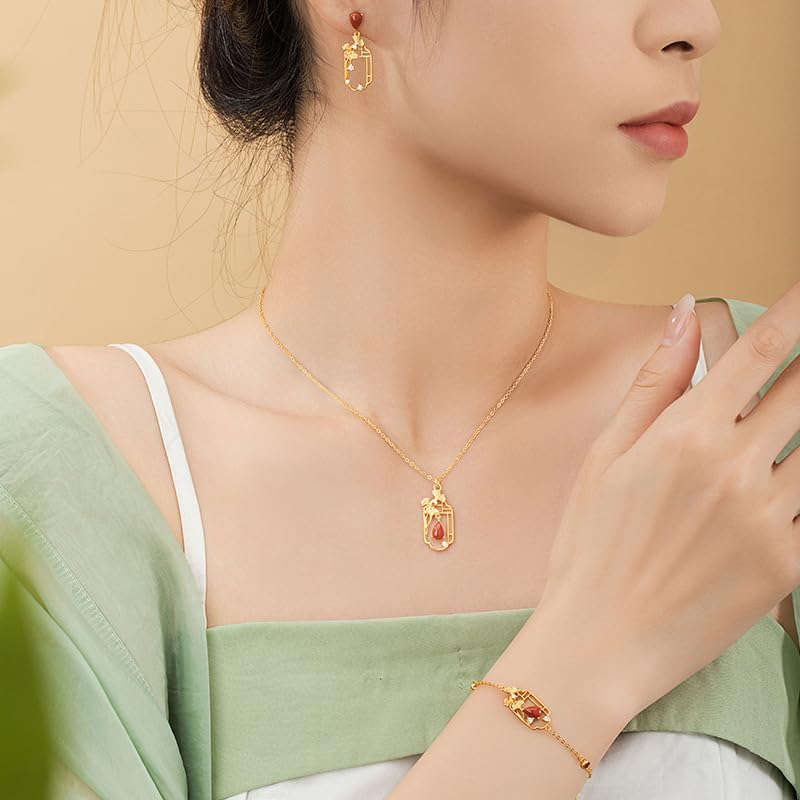 Bracciali Argento Donna Set Di Gioielli Da Donna In Argento Sterling Con Foglia Di Ginkgo Agata Rossa Ciondolo A Goccia Collana Bracciale E Orecchini Pendenti Con Zirconi Cubici Gioielli