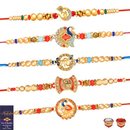 Image of De Marquis 5 Rakhi Combo Set For Brother | Rakshasutra Combo Set of 5 for brother /bhai /bhaiya /bhabhi /sister /kids, Happy Rakshabandhan (Pack of 5 Rakhi)