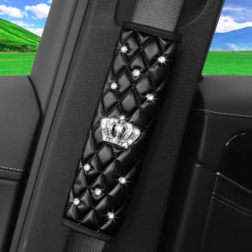 image for Mandark Bling Car Seatbelt Cover, 2PCS Rhinestones Crown Vehicle Seat 