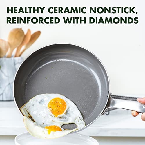 GreenPan Chatham Tri-Ply Stainless Steel Healthy Ceramic Nonstick 10" and 12" Frying Pan Skillet Set, PFAS-Free, Induction Suitable, Dishwasher Safe, Silver - Image 3