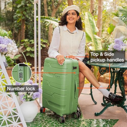 Image of Nasher Miles Paris Hard-Sided Polypropylene Luggage Set of 2 | 55cm & 65cm | 8 Wheels Small & Medium Trolley Bag for Travel | Suitcase (D. Green & A. Green)