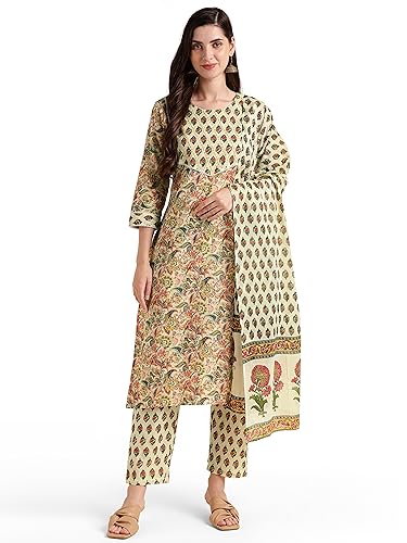 Image of MIRCHI FASHION Women's Straight Fit Pure Cotton Printed Kurta Set with Dupatta and Trouser