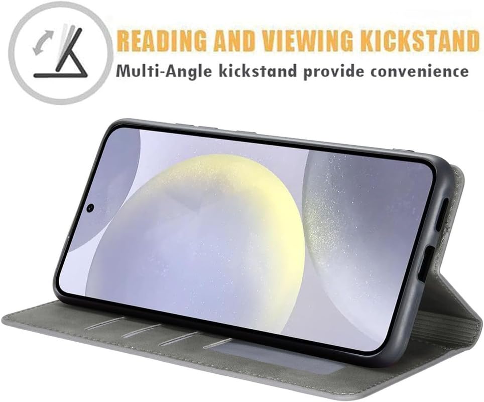 Image of ClickCase for Samsung Galaxy S24 FE 5G Sheepskin Series Faux Leather Wallet Flip Case with Video Stand & Magnetic Closure Lightweight Flip Cover for Samsung Galaxy S24 FE 5G (Grey)