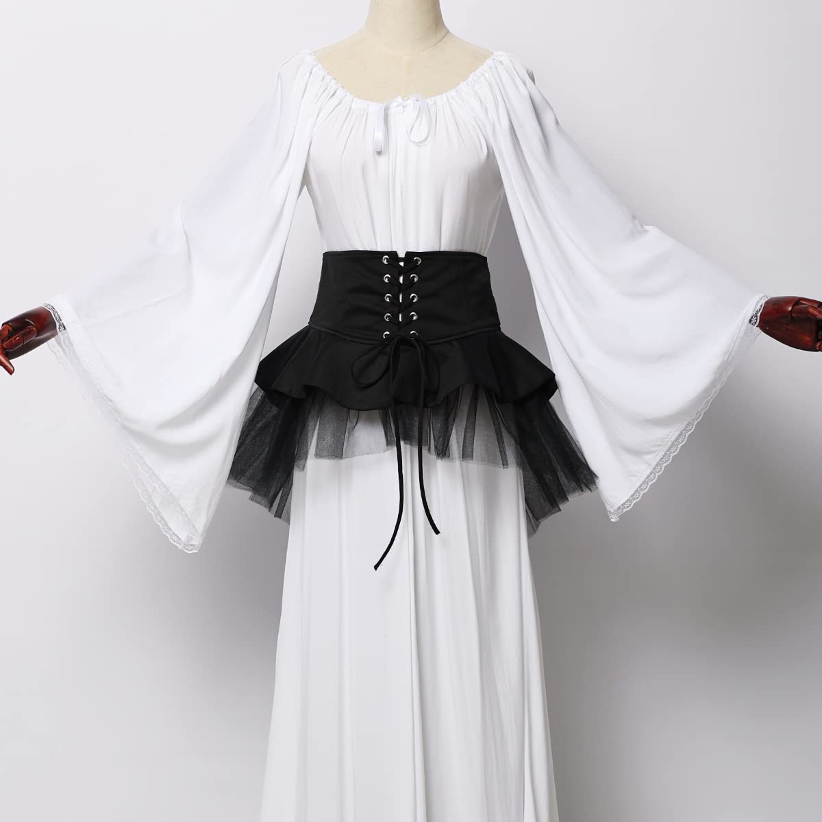 Women Steampunk Gothic Tulle Skirts Waist Belt for Women Victorian Ruffles Pirate Corset Costumes Black, XXL - Image 2