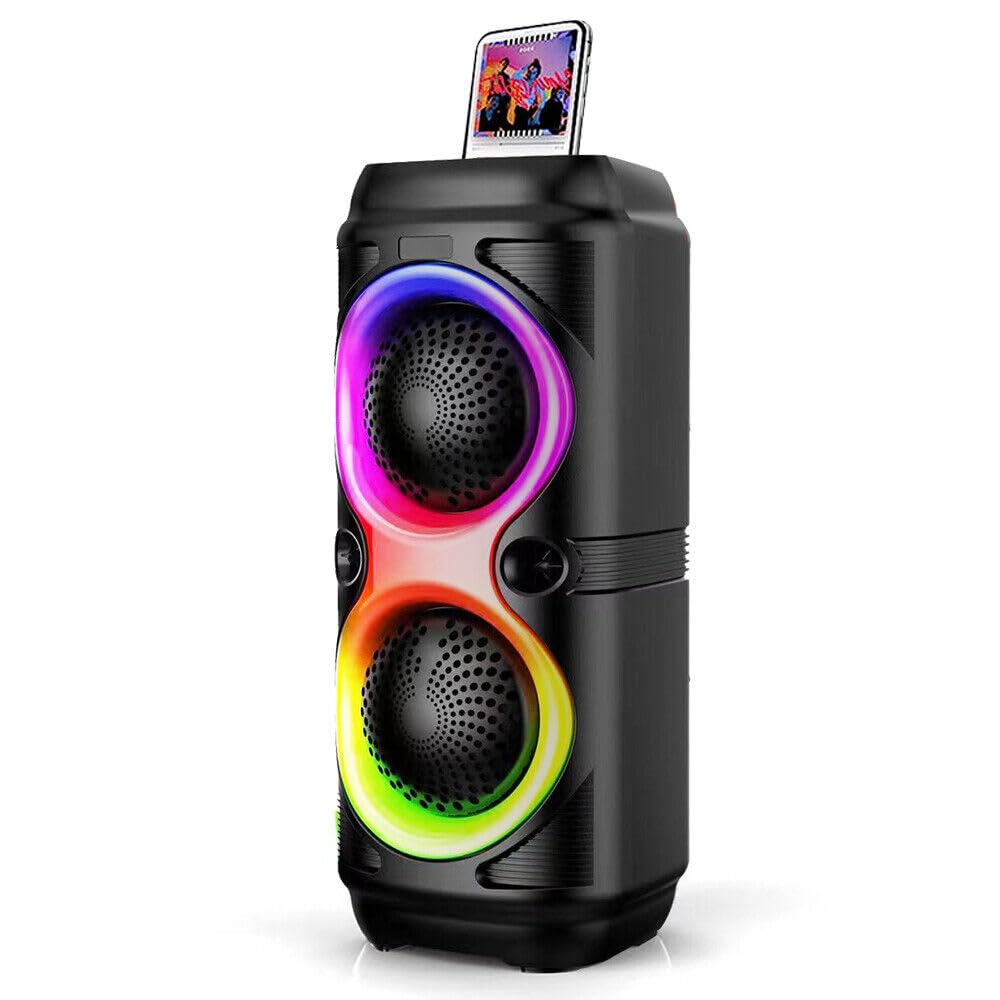 Altavoz Portatil con Bluetooth Efecto de Luces LED RGB Speaker con Lector USB MP3 Torre Karaoke con Radio Integrada, Altavoces 4" x2 (BT-2415)