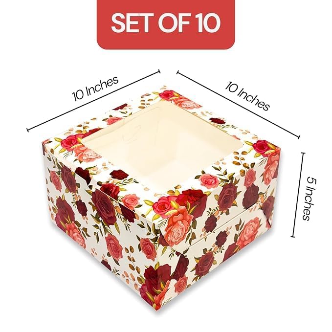 Papyrus Cake Base and Box Set | 10-inch Round Cake Boards & 10x10x5 Boxes | Holds 1-2 kg | Ideal for Cake Decoration | Pack of 20 (10 Cake Boards + 10 Boxes)