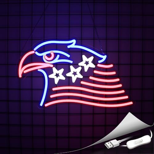 Image of Whfobfe National Flag Eagle Neon Sign Boy Room Game Room Decor Led Neon Lights Signs for Wall Decor USB Powered Led for Room Decoration