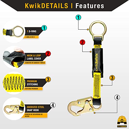 Image of KwikSafety - Charlotte, NC - Dolphin Dorsal [1 Pack] 18 inch D-Ring Extender [Easy Hookup] ANSI Tested OSHA Compliant Harness Extension Lanyard Safety D Ring PPE Construction Roofing Fall Arrest Gear