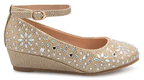 Image of Olivia K Girl's Low Wedge Heel Ankle Strap Sparkly Rhinestone Shoes (Toddler /Little Girl)