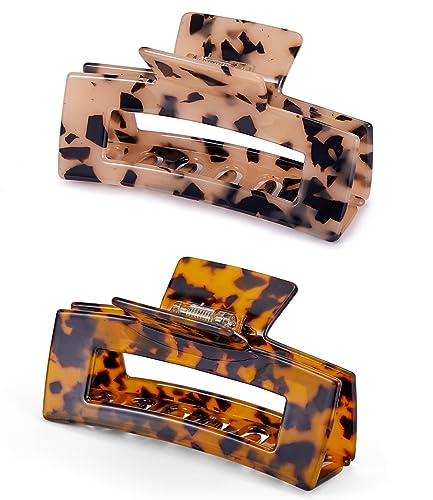 Large Hair Claw Clips Big Cutout Tortoise Shell Celluloid Hair Jaw Clips 4.1inch French Design Rectangle Hair Clamp for Women Ladies