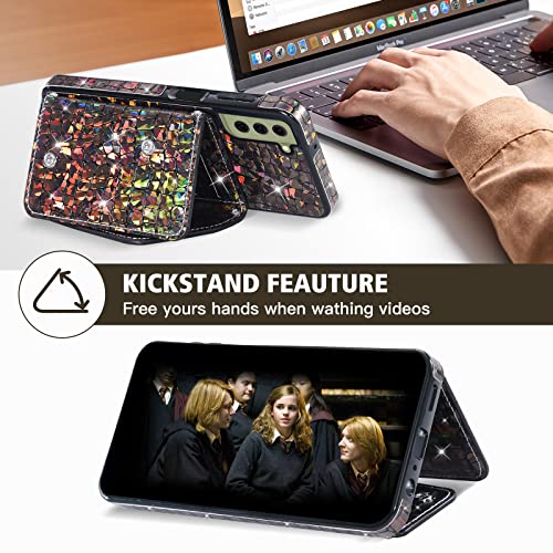 Housse Samsung S21 FE 5G en cuir à paillettes noir premium avec support vidéo - 3