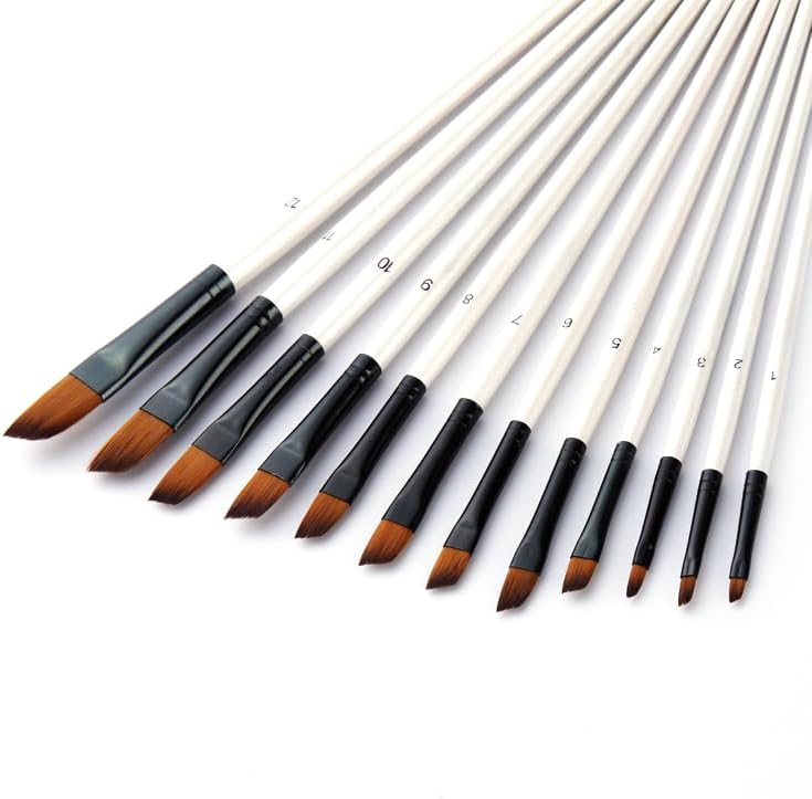 Juego de 12 pinceles en ángulo para acuarela, óleo acrílico, pint...