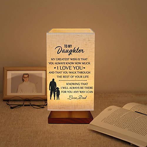 Engraved Bedside Table Lamp for Daughter - Personalized Fabric Wooden Desk Lamp for Bedroom Living Room Office Study - Perfect Birthdays Christmas Gifts for Daughter from Dad