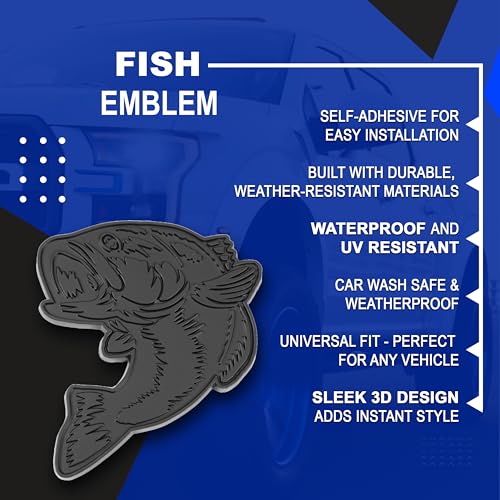 Image of Bass Emblem 3D Fish Badge - Custom Car Sticker for Car, Truck, SUV, Trunk, Hood, Fender - Set of 2 (Matte Black)