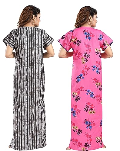 Image of YKI Women's /Girls Cotton Fabric Beautiful Print Nighty /Nightgown /Nightwear /Nightdress with Pocket (Pack of 2)