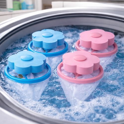 Kit Coletor de Pelos e fiapos Máquina de lavar com 4 filtros Reutilizável Tira Fiapos Cabelos Lavanderia Roupas Limpas