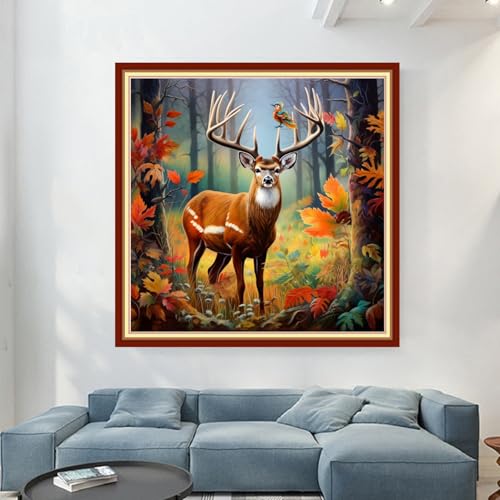 Image of Magxvouy Cross Stitch Kits Stamped Full Range of Embroidery Kits,Cross Stitch Patterns Needlework Kits for Beginners 11CT Printed Kits&Forest Deer 18x18 inch