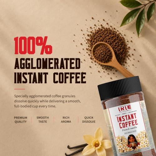 Image of IKIE French Vanilla Instant Coffee Powder 100g | 100% Arabica | Rich Creamy Vanilla Flavour | No Chicory | 50 Cups | Cafe Style Coffee in seconds