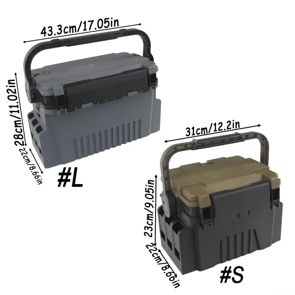 Caja de aparejos de pesca de gran capacidad con particiones ajustables para almacenamiento de señuelos de pesca en el mar y diseño de asiento en color negro (pequeño negro)