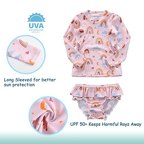 Baby Girls Rash Guard Set for Girls Long Sleeve Swimsuits with Bikini Bottom UPF 50+ Sun Protection Bathing Suits3