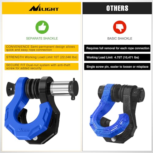 Image of Nilight 2 Pack 3 /4 inch D-Ring Separate Shackle with 7 /8 inch Lock Pin 45,000 lbs Break Strength, Off Road Recovery Shackle with Isolators Washers for Use with Tow Strap, Winch, Truck Vehicle (Black&Blue)