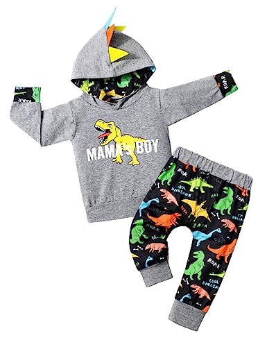 Image of BAVADER Toddler Boy Clothes 6M-7Y Toddler Clothes for Boys Dinosaur Hoodie Sweatshirt Pant Set Boys 2 Piece Outfits
